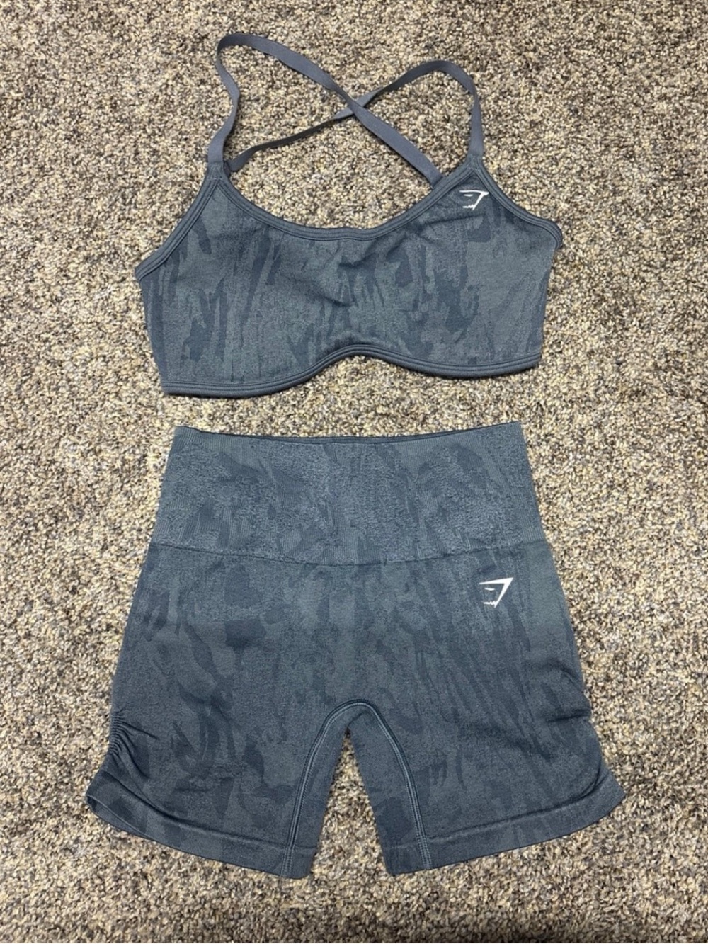Gymshark Charcoal Seamless Cross-Back Sports Bra & High-Waist Shorts